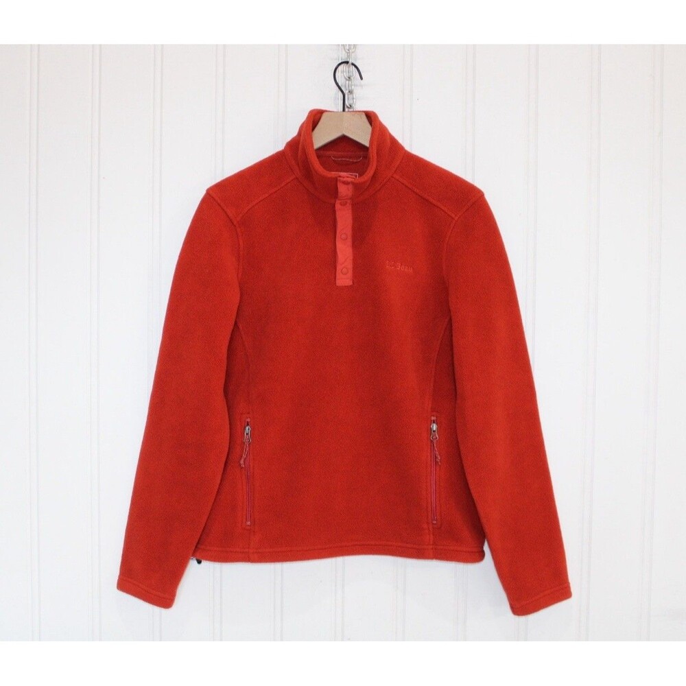 L.L. Bean‎ Polartec Fleece Pullover Mens Small Orange Snap Neck Jacket Outdoor